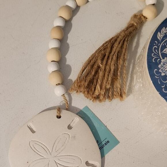 Decor boho calm natural beach short beaded garland & ceramic dish with lid new - Picture 5 of 12